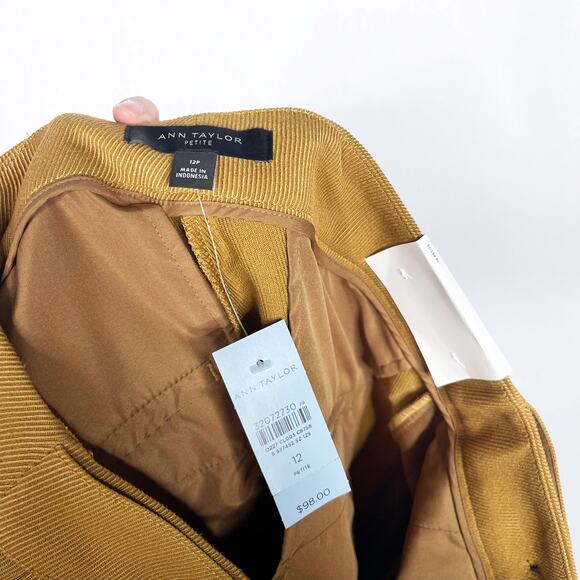 New Ann Taylor 12P Mustard Brown High Rise Textured Wide Leg Trouser Pants Work - Picture 7 of 10
